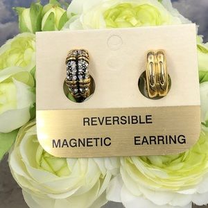 Clip On Reversible 2 Tone Rhinestone Hoop Earrings